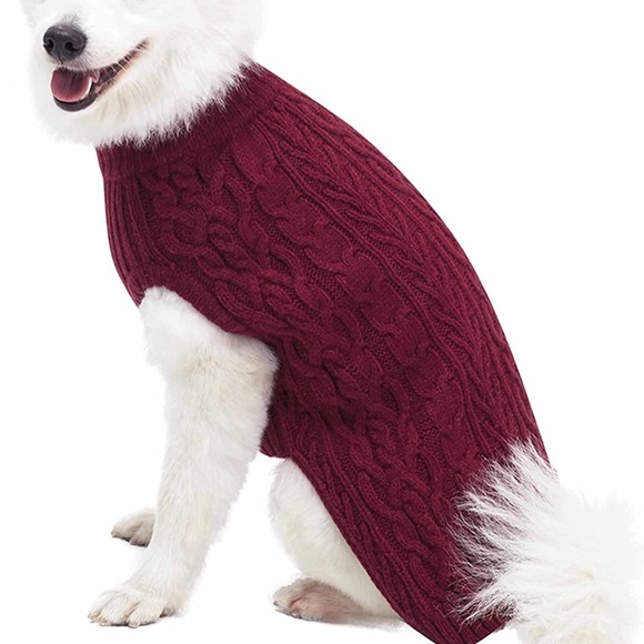 Blueberry Pet Classic Wool Blend Cable Knit Pullover Dog Sweater in Burgundy. - Picture 2 of 9